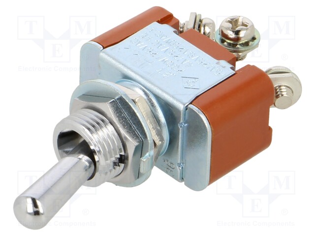 Switch: toggle; Pos: 2; SPDT; ON-ON; 6A/250VAC; 20A/30VDC; -10÷70°C