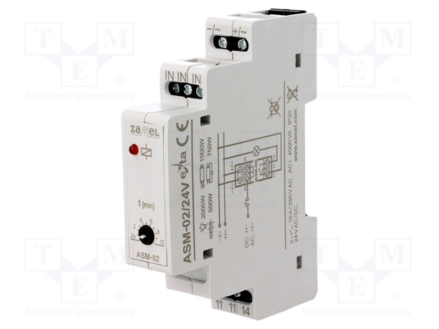 Staircase timer; IP20; 24VAC; 24VDC; SPST-NO; DIN; 16A; -20÷45°C