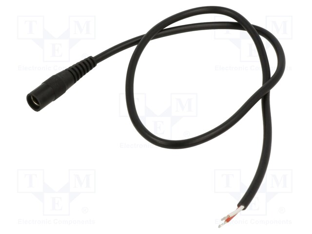 Cable; wires,DC 5,5/2,1 socket; straight; 0.5mm2; black; 0.5m