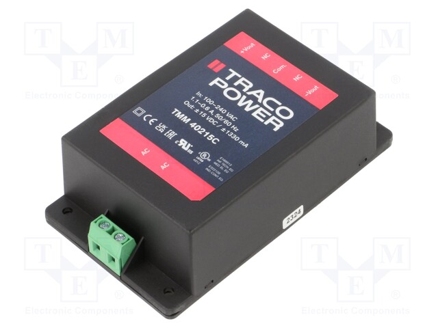 Converter: AC/DC; 40W; Uout: 15VDC; Iout: 1.33A; 85%; Series: TMM 40C