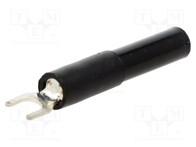 Plug; 6mm fork; 60VDC; 36A; black; Connection: 4mm socket; 30VAC