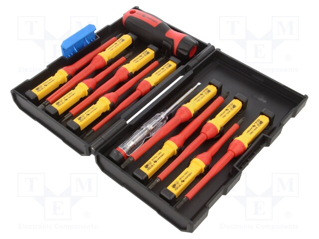 Kit: screwdrivers; insulated; 1kVAC; plastic box; 13pcs.