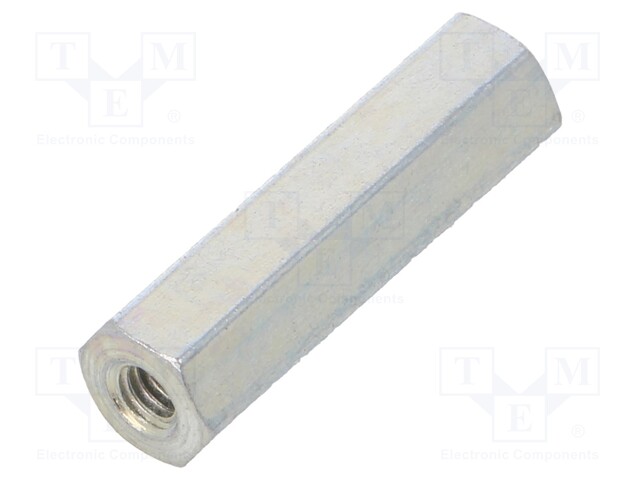 Screwed spacer sleeve; Int.thread: M2,5; 18mm; hexagonal; steel