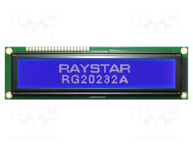 Display: LCD; graphical; 202x32; STN Negative; blue; 146x43x13.7mm