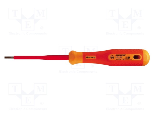 Screwdriver; insulated; slot; SL 2,5mm; Blade length: 75mm