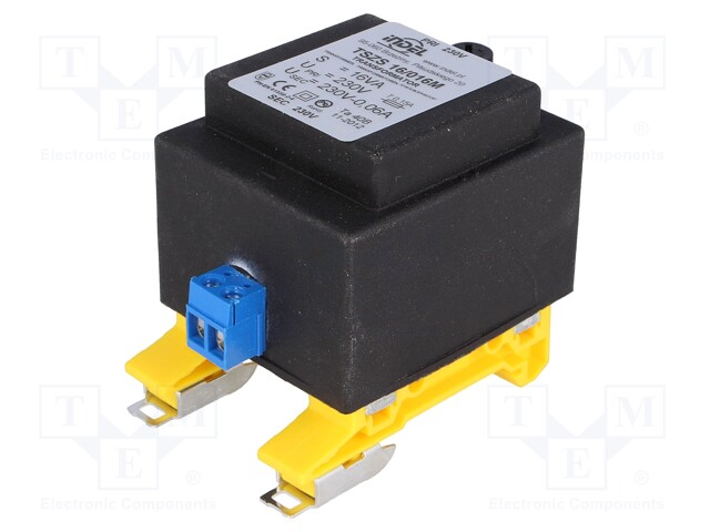 Transformer: encapsulated; 16VA; 230VAC; 230V; 70mA; Mounting: DIN