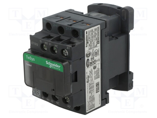 Relay Contactor, TeSys D Series, 3PST-NO, 3P, 12 A at 440 VAC, 7.5 kW at 690 VAC