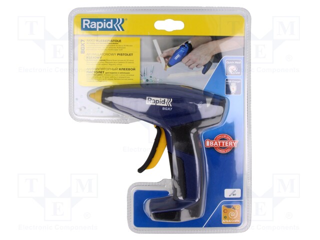 Hot melt glue gun; Ø: 7mm; 0.3min; Effic: 150 g/h; wireless