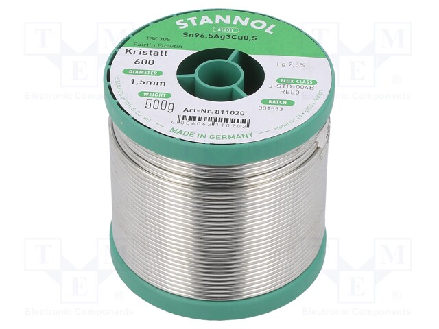 Soldering wire; Sn96,5Ag3,0Cu0,5; 1.5mm; 500g; lead free; 2.5%