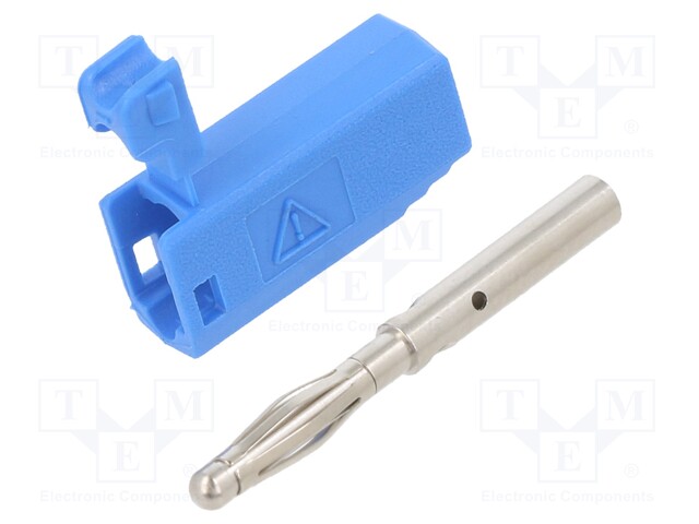 Plug; 2mm banana; 10A; 30VAC; 60VDC; blue; nickel plated; 0.5mm2