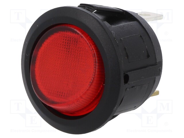 ROCKER; SPST; Pos: 2; OFF-ON; 20A/14VDC; red; LED 14VDC; 50mΩ