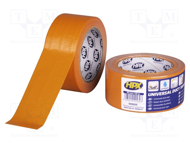 Tape: duct; W: 50mm; L: 25m; D: 0.2mm; orange; synthetic rubber; 12%