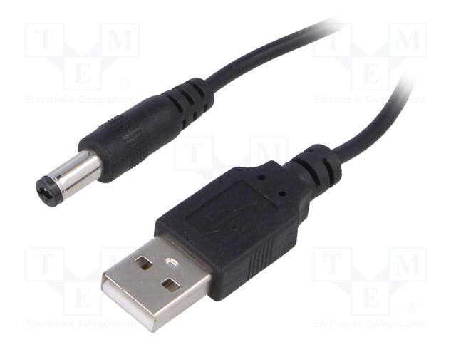 Cable; USB A plug,DC 5,5/2,1 plug; straight; black; 0.8m; 5÷50°C