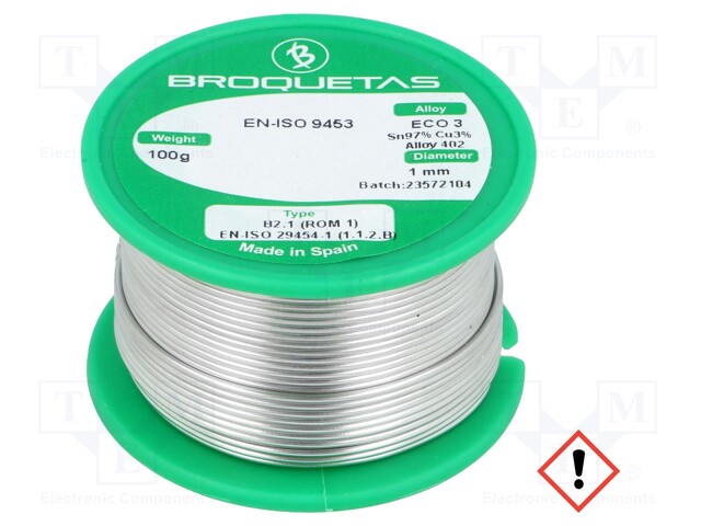 Soldering wire; Sn97Cu3; 1mm; 100g; lead free; Package: reel