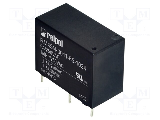 Relay: electromagnetic; SPDT; Ucoil: 24VDC; 5A/250VAC; 5A/28VDC; 5A