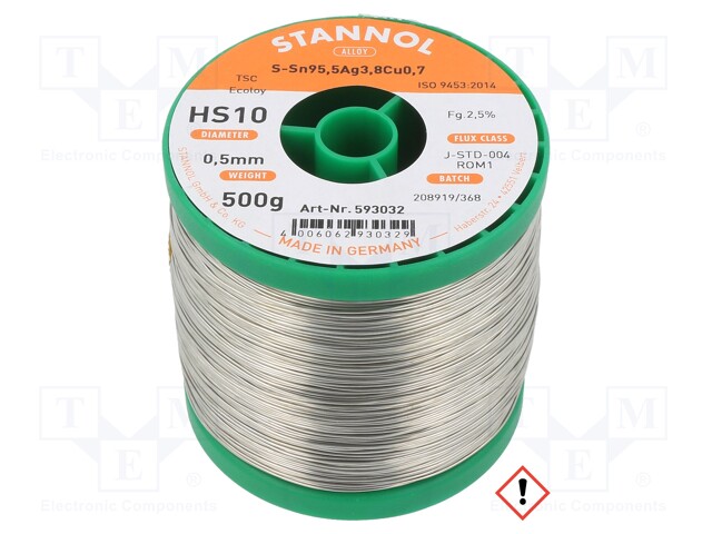 Soldering wire; Sn95Ag4Cu1; 0.5mm; 0.5kg; lead free; Package: reel