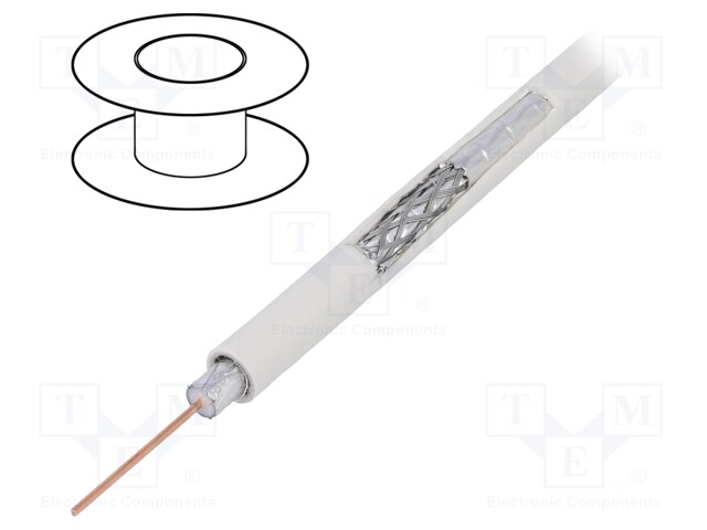 Wire: coaxial; RG6; 1x75Ω; solid; CCS; PVC; white; 305m