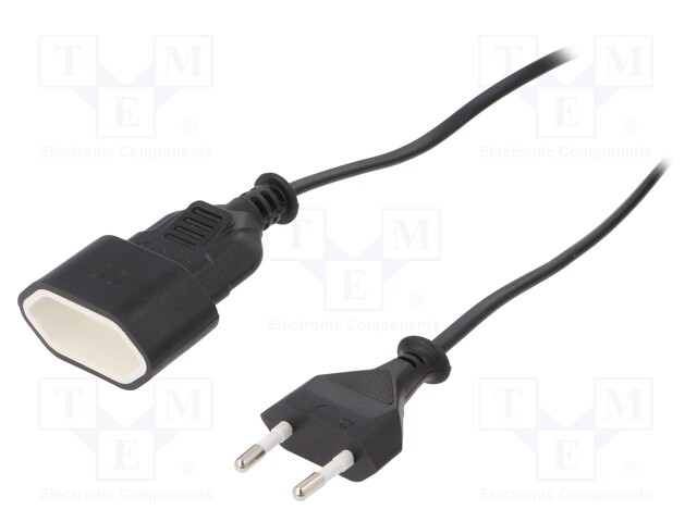 Extension lead; Sockets: 1; PVC; black; 2x0,75mm2; 3m; 2.5A