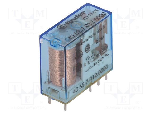 Relay: electromagnetic; DPDT; Ucoil: 12VDC; 8A/250VAC; 8A/30VDC