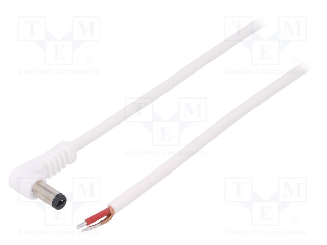 Cable; wires,DC 5,5/2,1 plug; angled; 1mm2; white; 1.5m; -20÷70°C