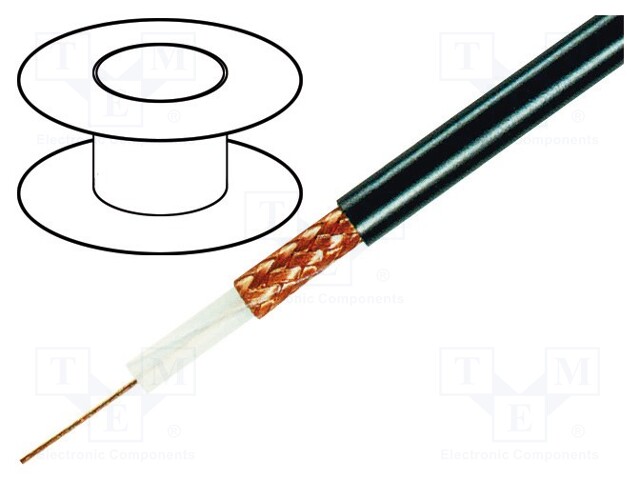 Wire: coaxial; RG59; 1x75Ω; solid; Cu; PVC; black; 100m; 2kVAC