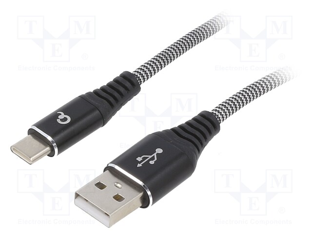 Cable; USB 2.0; USB A plug,USB C plug; gold-plated; 1m; black