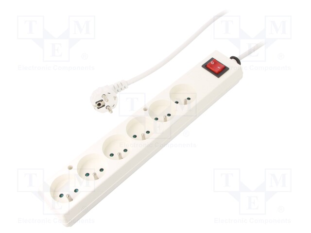 Extension lead; Sockets: 6; white; 3x1,5mm2; 10m; 16A