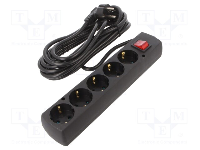 Extension lead; Schuko; Sockets: 5; black; 3x1,5mm2; 5m; 16A