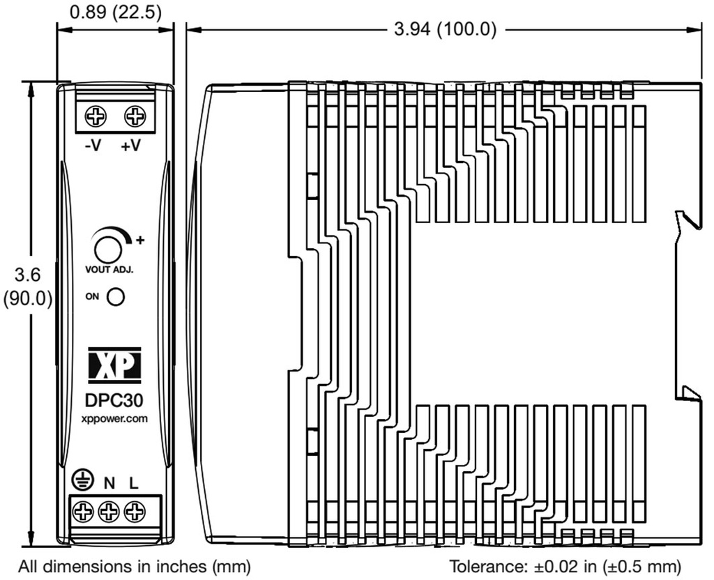 AC/DC DIN Rail Power Supply (PSU), ITE, 1 Output, 24 W, 12 V, 2 A