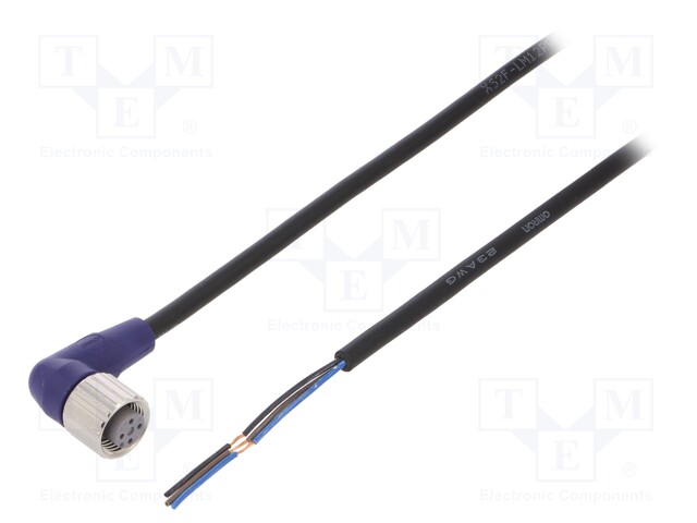 Connection lead; M12; PIN: 3; angled; 2m; plug; 0.8A; -10÷65°C; IP67