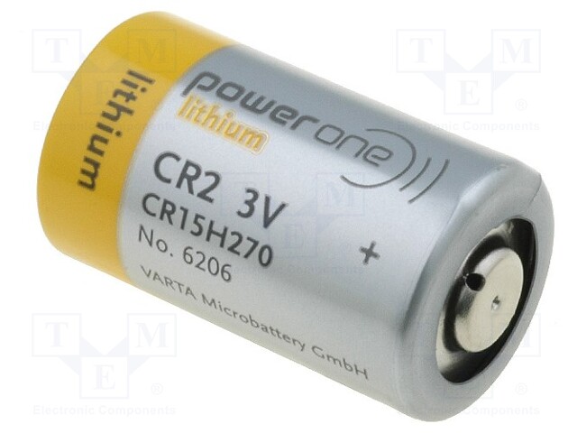 Battery: lithium; 3V; CR2; Power One; Ø15.2x26.5mm; 870mAh