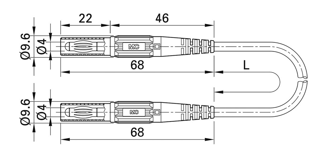 Test lead; 19A; banana plug 4mm x2; insulated; Urated: 1kV; Len: 2m