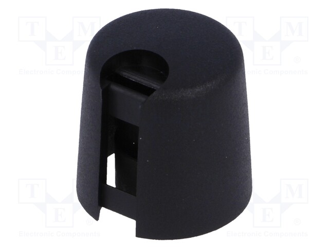 Knob; with pointer; plastic; Shaft d: 6mm; Ø16x16mm; black; push-in