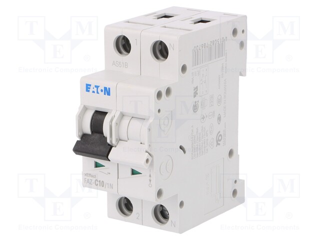 Circuit breaker; 230/400VAC; Inom: 10A; Poles: 1+N; DIN; Charact: C