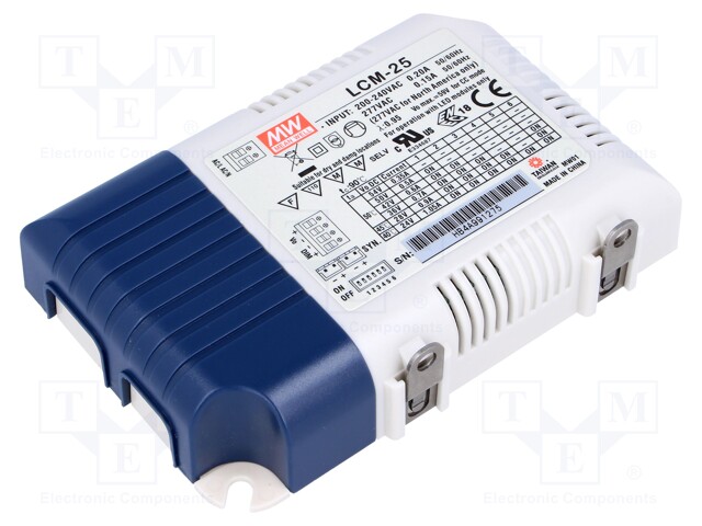 Power supply: switched-mode; LED; 25.2W; 6÷54VDC; 350÷1050mA; IP20