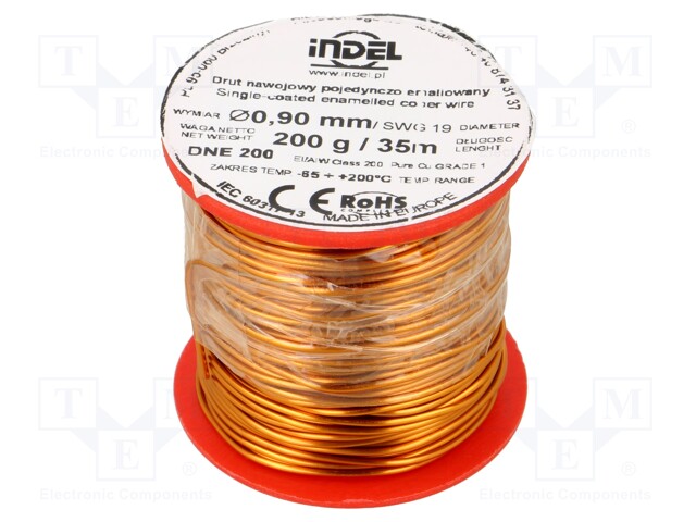 Coil wire; single coated enamelled; 0.9mm; 200g; -65÷200°C