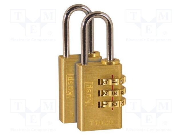 Padlock; brass; 4 digit code; shackle; A: 20mm; C: 3mm; B: 21mm