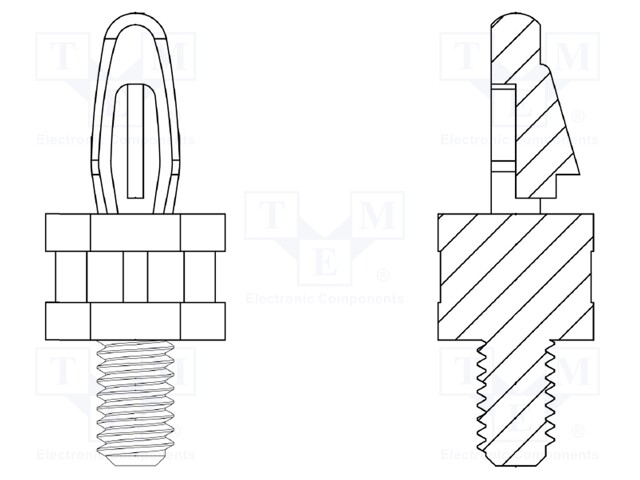 PCB distance; polyamide 66; L: 19.1mm; screwed rod,snap fastener