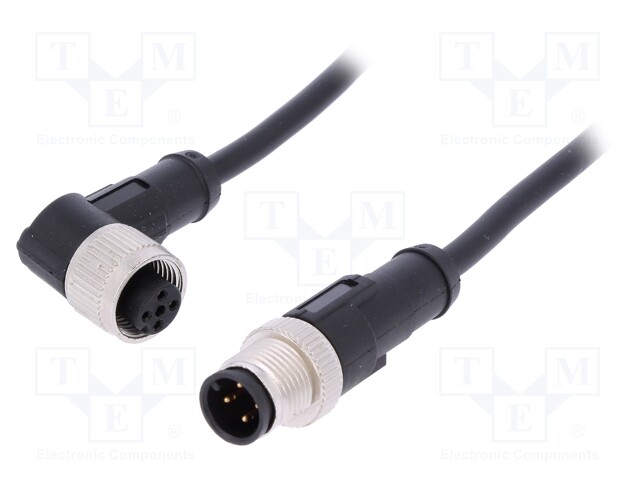 Connection lead; M12; PIN: 4; 5m; plug; 250VAC; 4A; -25÷80°C; 250VDC