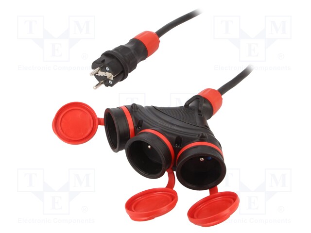 Extension lead; Sockets: 3; rubber; black; 3x1,5mm2; 20m; 16A