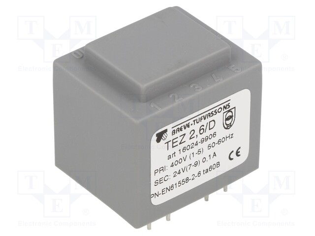 Transformer: encapsulated; 2.5VA; 400VAC; 24V; 104.1mA; IP00; 120g