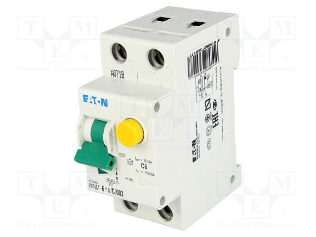 RCBO breaker; Inom: 6A; Ires: 30mA; Poles: 1+N; 230VAC; IP20; 1÷25mm2