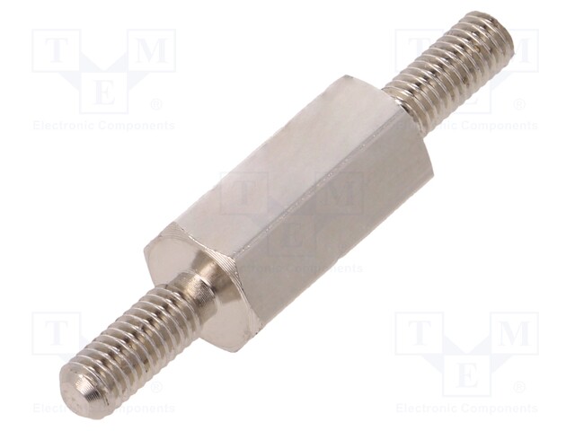 Screwed spacer sleeve; 12mm; Ext.thread: M3; hexagonal; brass