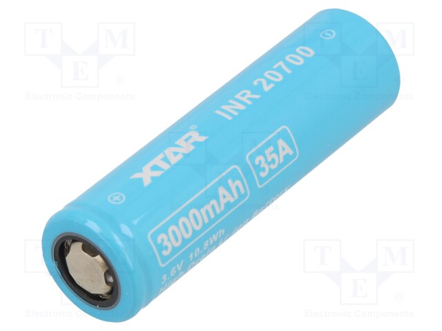 Re-battery: Li-Ion; 20700; 3.7V; 3000mAh; Ø20.6x70.2mm; 30A