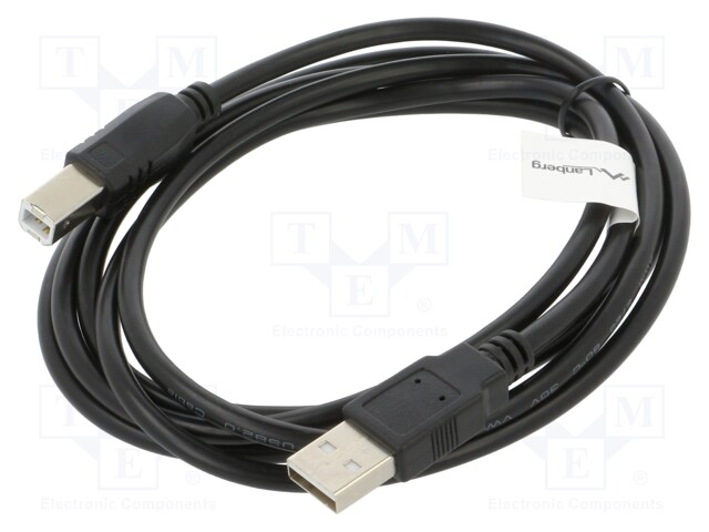 Cable; USB 2.0; USB A plug,USB B plug; gold-plated; 1.8m; black