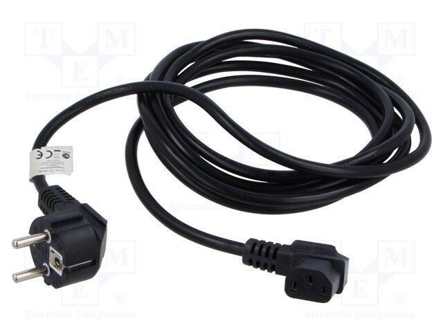 Cable; CEE 7/7 (E/F) plug angled,IEC C13 female 90°; PVC; black