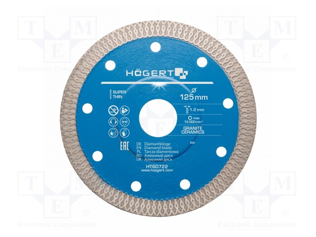 Cutting diamond wheel; Ø: 125mm; Øhole: 22.2mm; Disc thick: 1.2mm