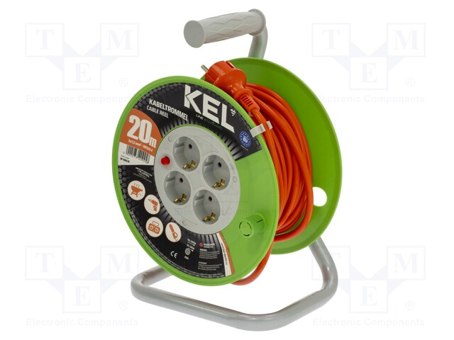 Extension lead; reel; Sockets: 4; PVC; orange; 3x1,5mm2; 15m; 16A