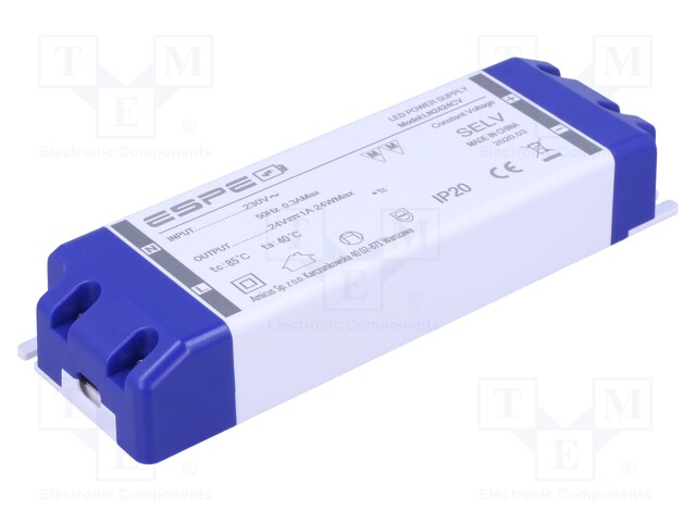 Power supply: switched-mode; LED; 24W; 24VDC; 1A; 220÷240VAC; IP20