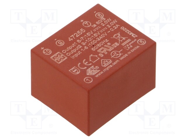 Converter: AC/DC; 4W; Uout: 15VDC; Iout: 135mA; 73%; Mounting: PCB